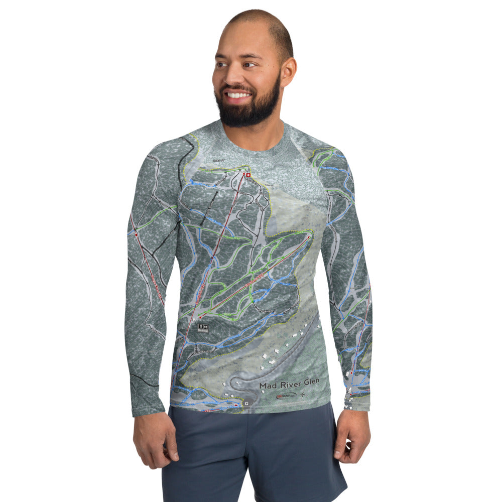 Mad River Glen, Vermont Ski Trail Map Men&#39;s Base Layer Top - Powderaddicts