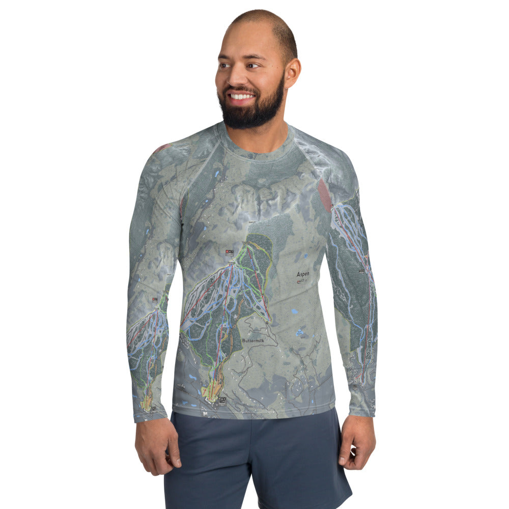 Aspen Snowmass, Colorado Ski Trail Map Men&#39;s Base Layer Top - Powderaddicts