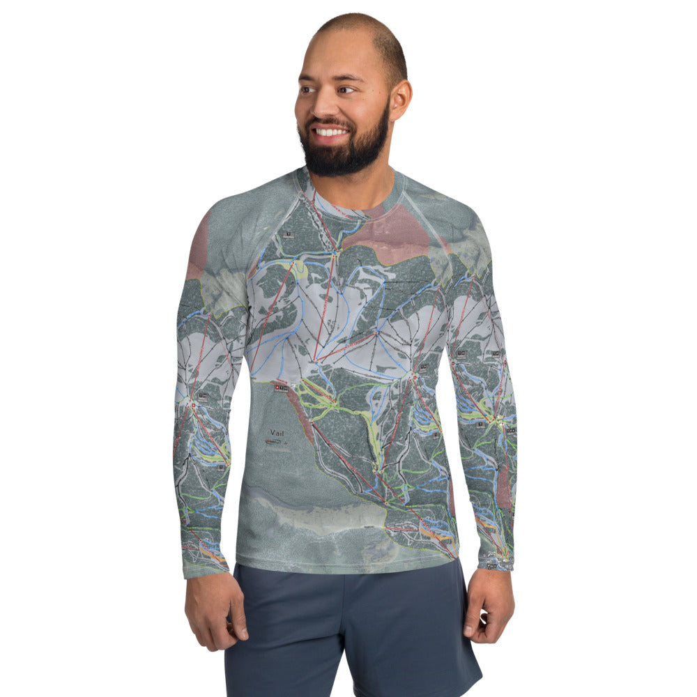 Vail, Colorado Ski Trail Map Men&#39;s Base Layer Top - Powderaddicts