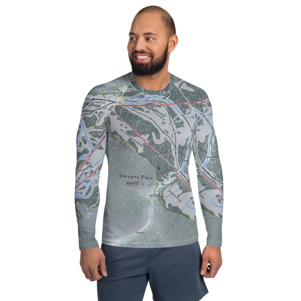 Stevens Pass, Washington Ski Trail Map Men&#39;s Base Layer Top - Powderaddicts