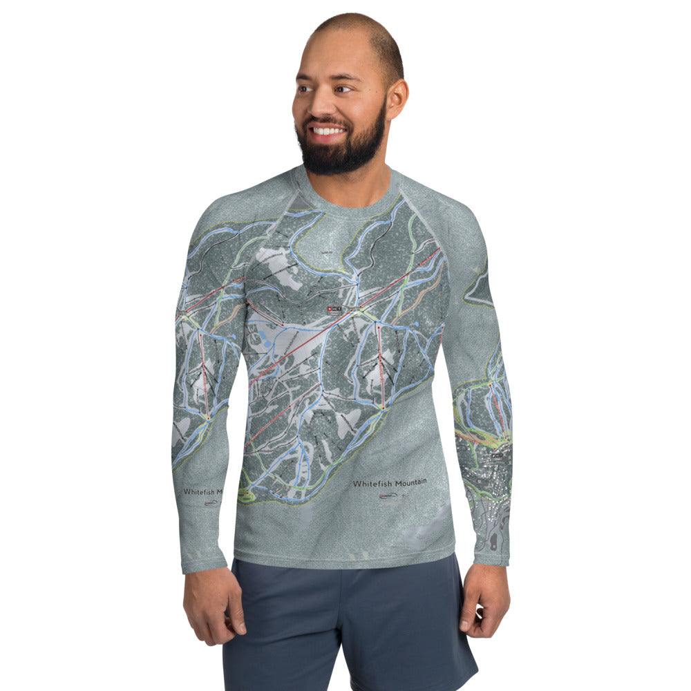 Whitefish Mountain, Montana Ski Trail Map Men's Base Layer Top - Powderaddicts