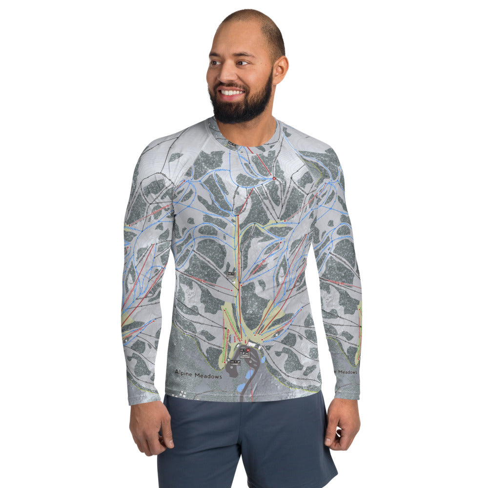 Alpine Meadows, California Ski Trail Map Men&#39;s Base Layer Top - Powderaddicts