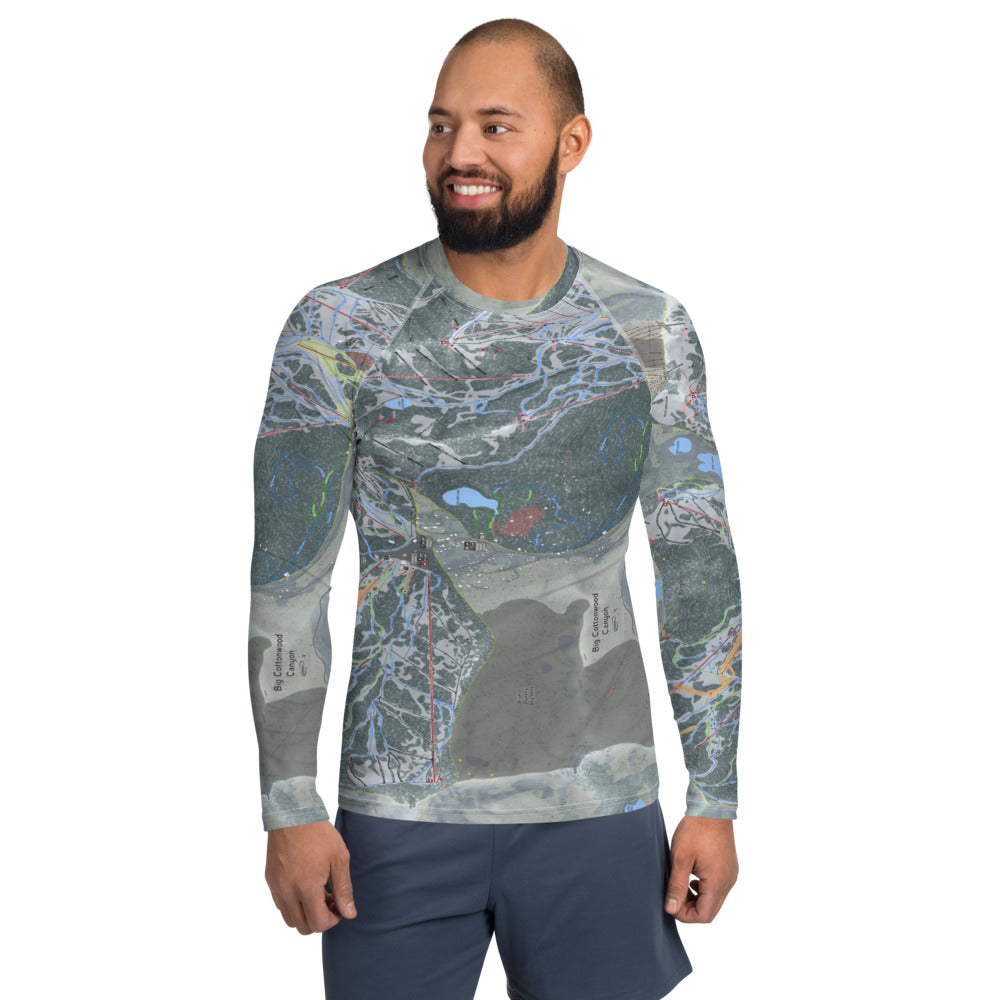 Big Cottonwood Canyon, Utah Ski Trail Map Men&#39;s Base Layer Top - Powderaddicts