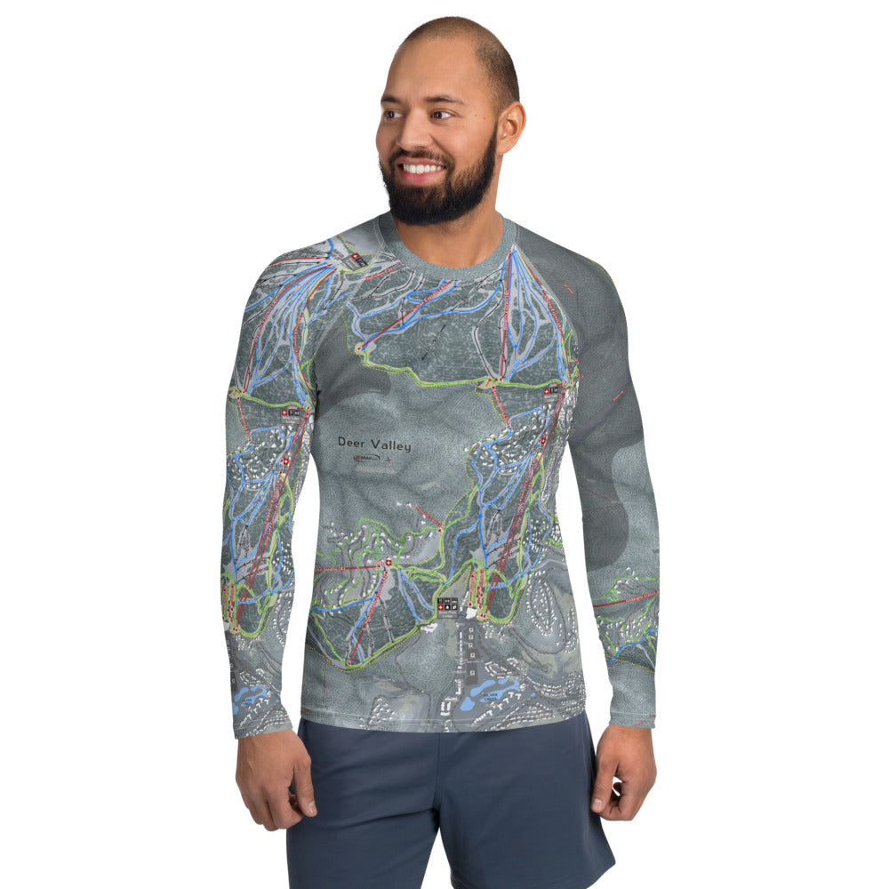 Deer Valley, Utah Ski Trail Map Men&#39;s Base Layer Top - Powderaddicts