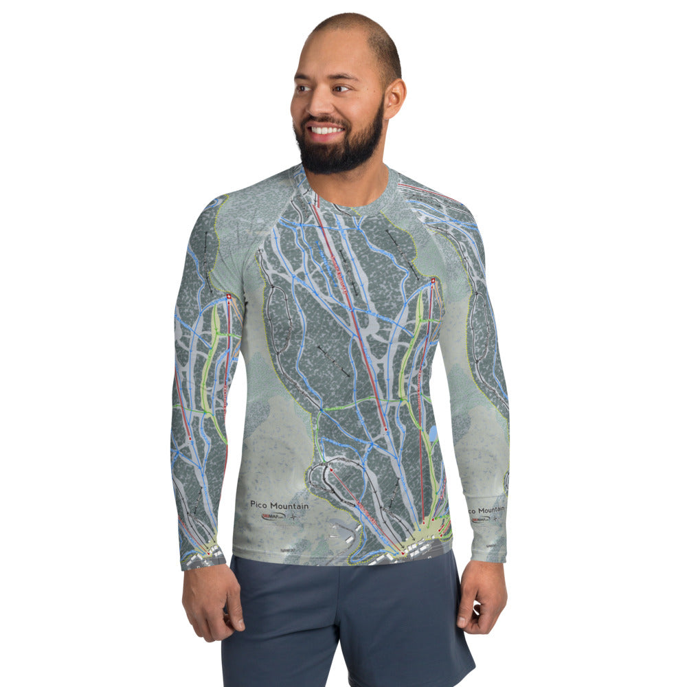 Pico Mountain, Vermont Ski Trail Map Men&#39;s Base Layer Top - Powderaddicts