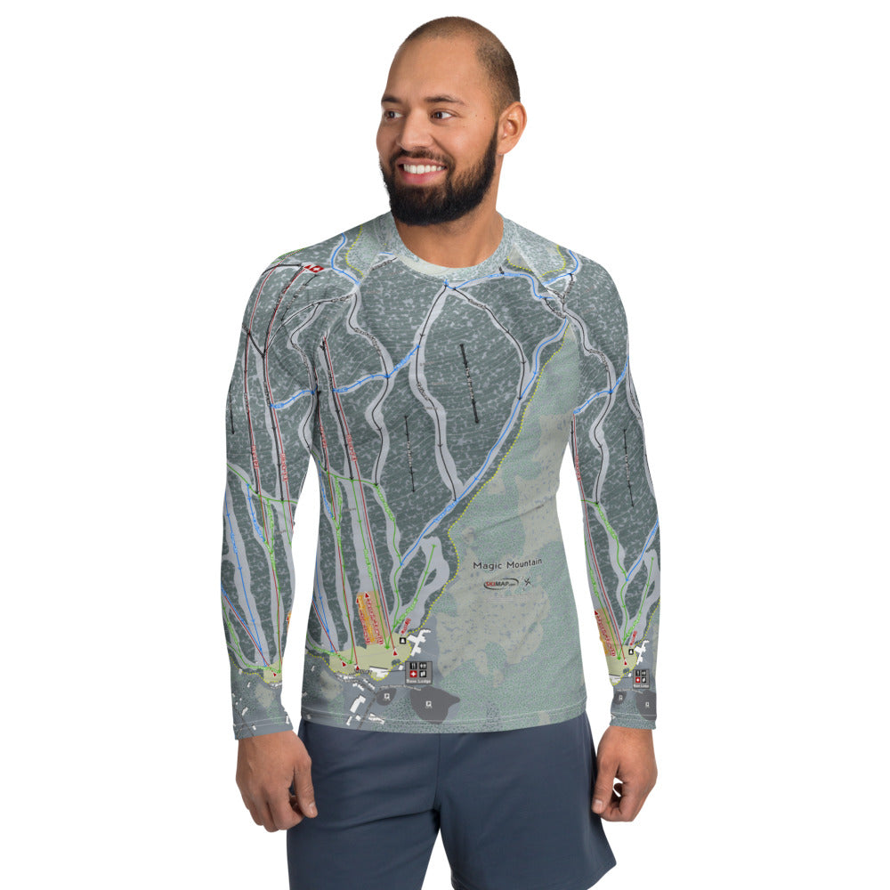 Magic Mountain, Vermont Ski Trail Map Men&#39;s Base Layer Top - Powderaddicts