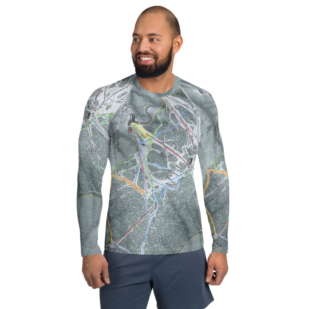 Mt. Spokane, Washington Ski Trail Map Men&#39;s Base Layer Top - Powderaddicts