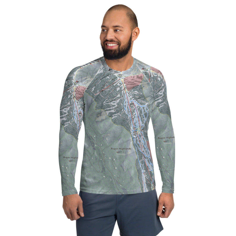 Aspen Highlands, Colorado Ski Trail Map Men&#39;s Base Layer Top - Powderaddicts