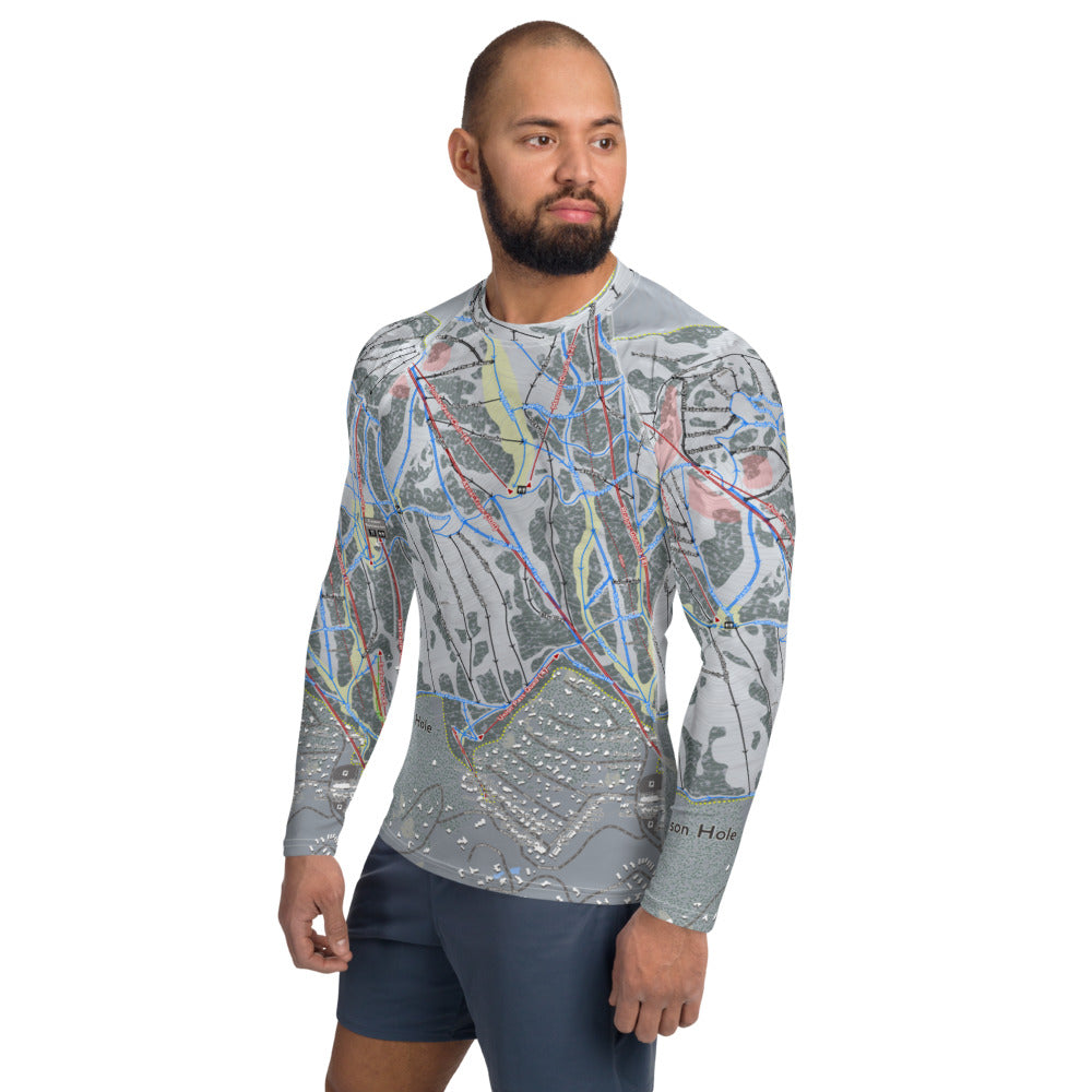 Jackson Hole, Wyoming Ski Trail Map Men's Base Layer Top - Powderaddicts