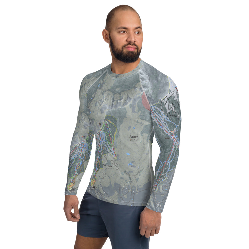 Aspen Snowmass, Colorado Ski Trail Map Men's Base Layer Top - Powderaddicts