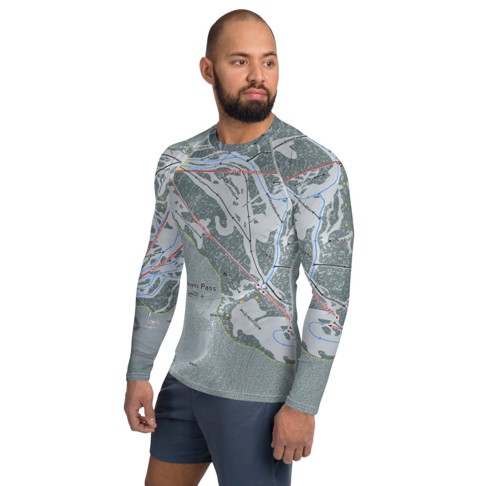 Stevens Pass, Washington Ski Trail Map Men's Base Layer Top - Powderaddicts