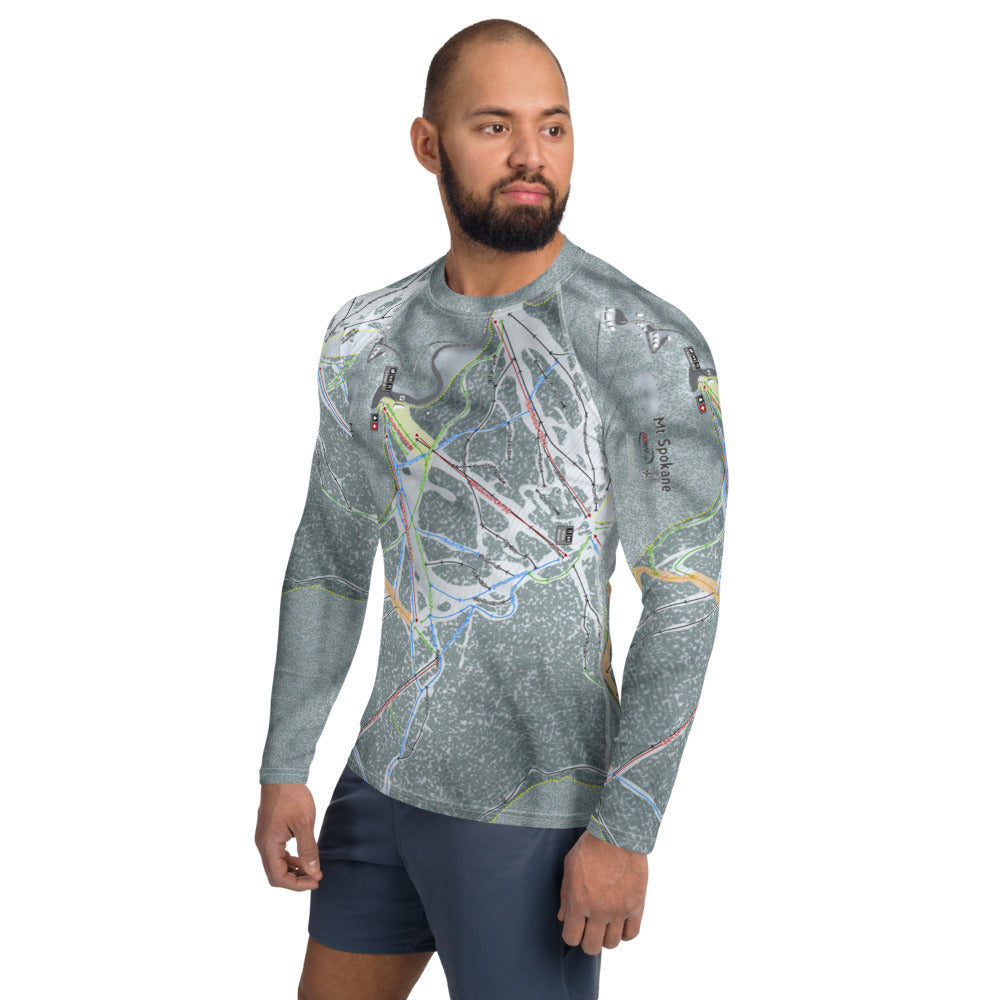 Mt. Spokane, Washington Ski Trail Map Men's Base Layer Top - Powderaddicts