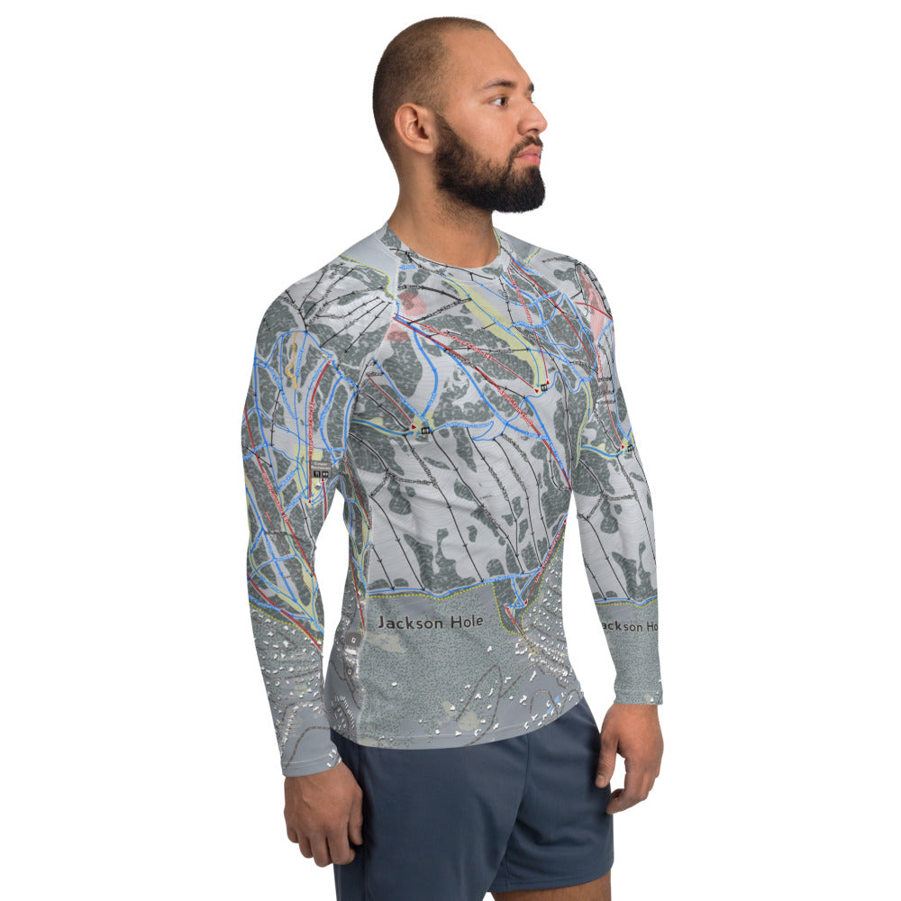 Jackson Hole, Wyoming Ski Trail Map Men's Base Layer Top - Powderaddicts