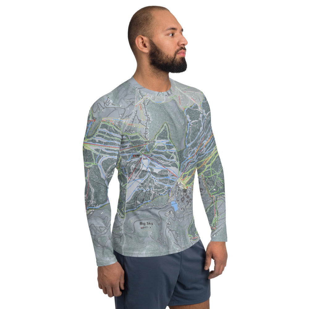 Big Sky, Montana Ski Trail Map Men's Base Layer Top - Powderaddicts