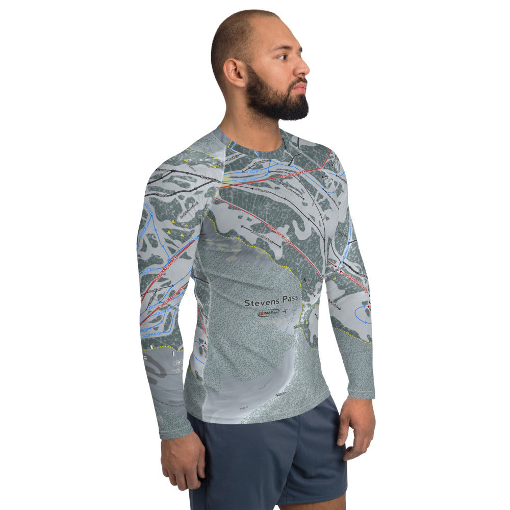 Stevens Pass, Washington Ski Trail Map Men's Base Layer Top - Powderaddicts