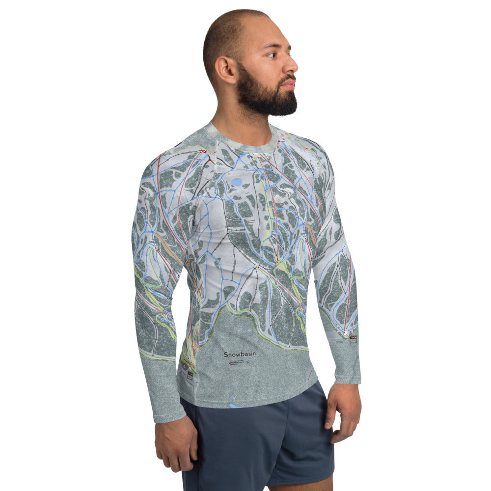 Snowbasin, Utah Ski Trail Map Men's Base Layer Top - Powderaddicts