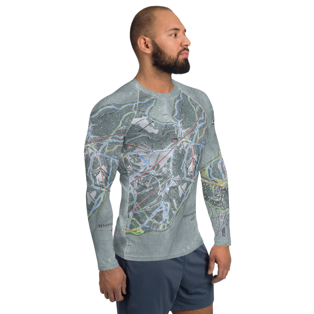 Whitefish Mountain, Montana Ski Trail Map Men's Base Layer Top - Powderaddicts