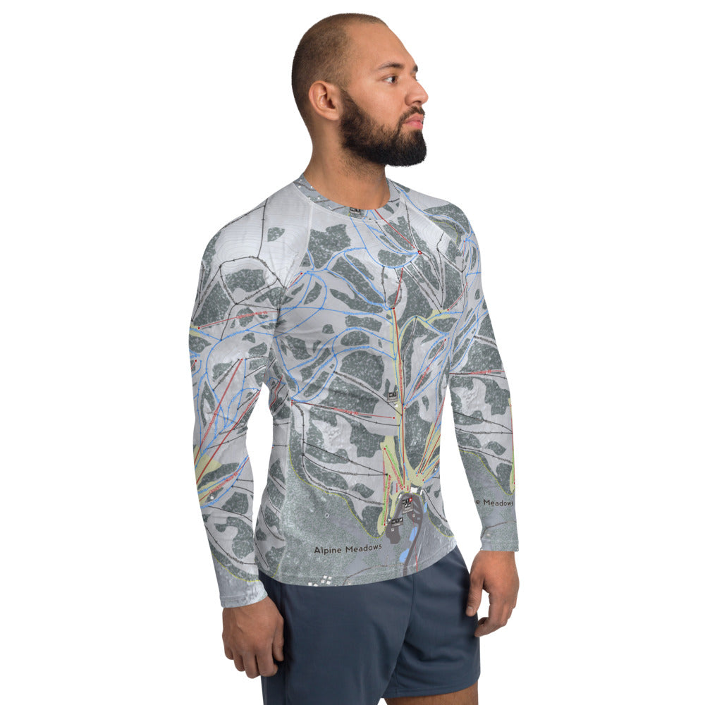 Alpine Meadows, California Ski Trail Map Men's Base Layer Top - Powderaddicts