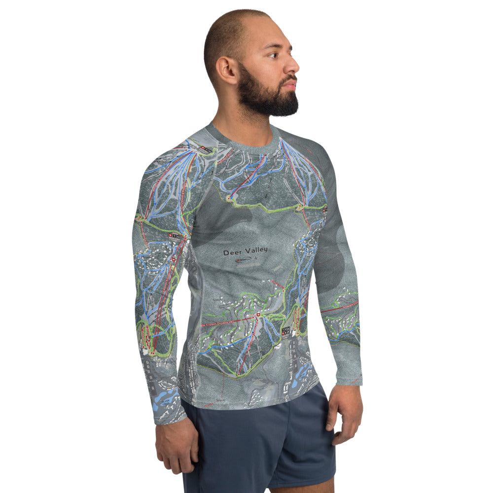 Deer Valley, Utah Ski Trail Map Men's Base Layer Top - Powderaddicts