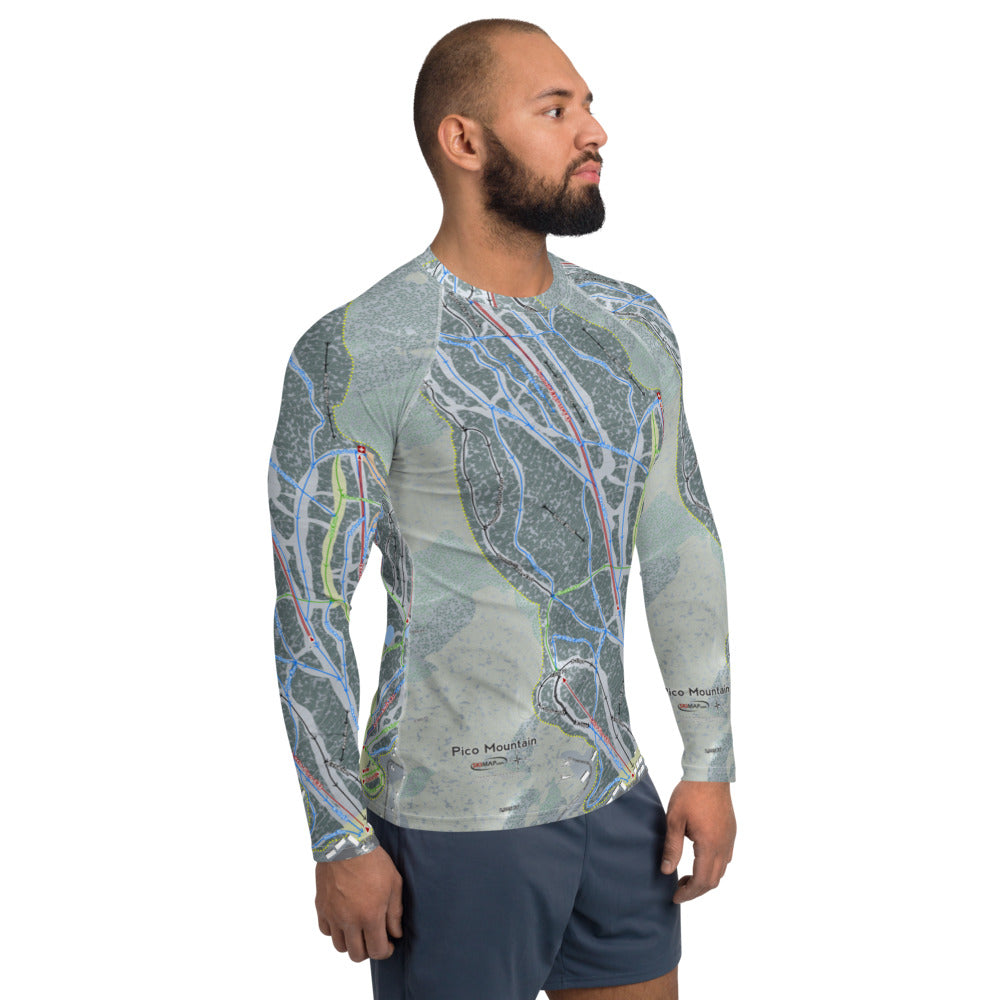 Pico Mountain, Vermont Ski Trail Map Men's Base Layer Top - Powderaddicts