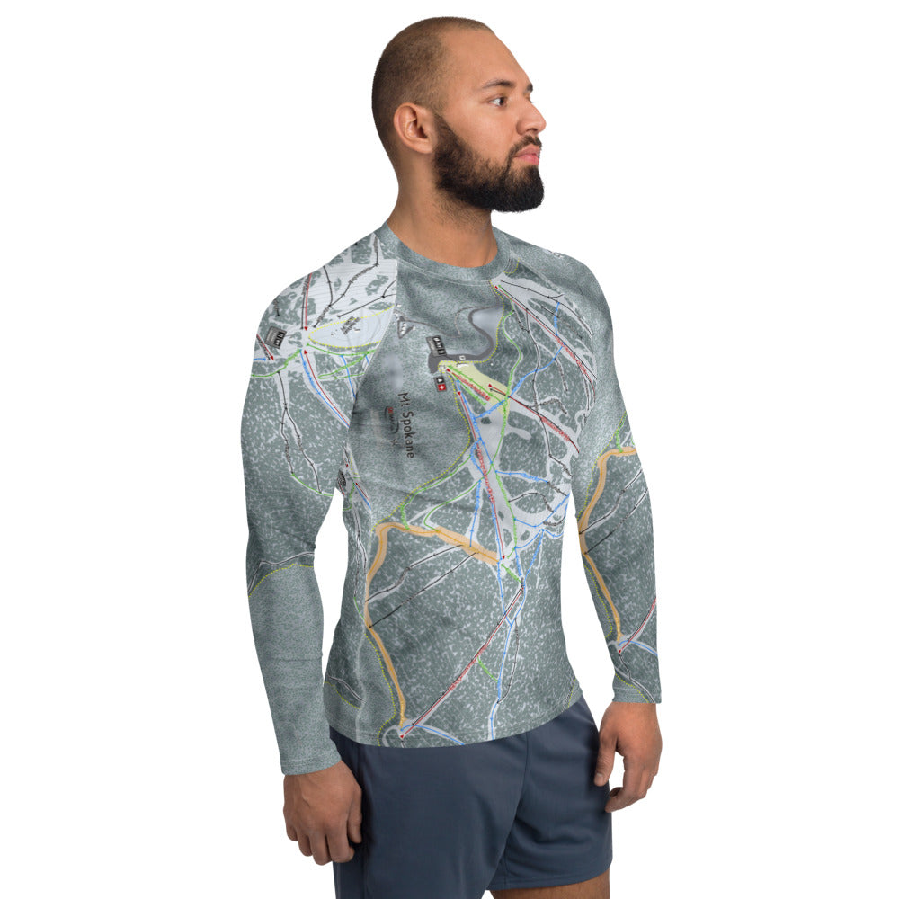 Mt. Spokane, Washington Ski Trail Map Men's Base Layer Top - Powderaddicts