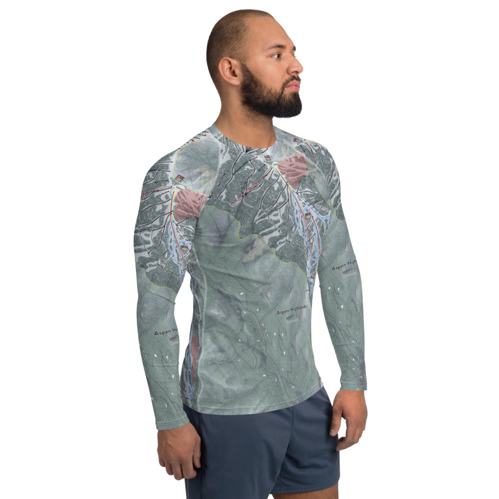 Aspen Highlands, Colorado Ski Trail Map Men's Base Layer Top - Powderaddicts