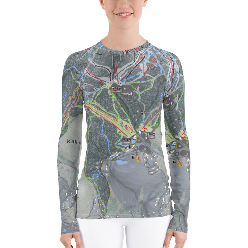 Killington, Vermont Ski Trail Map Women&#39;s Base Layer Top - Powderaddicts