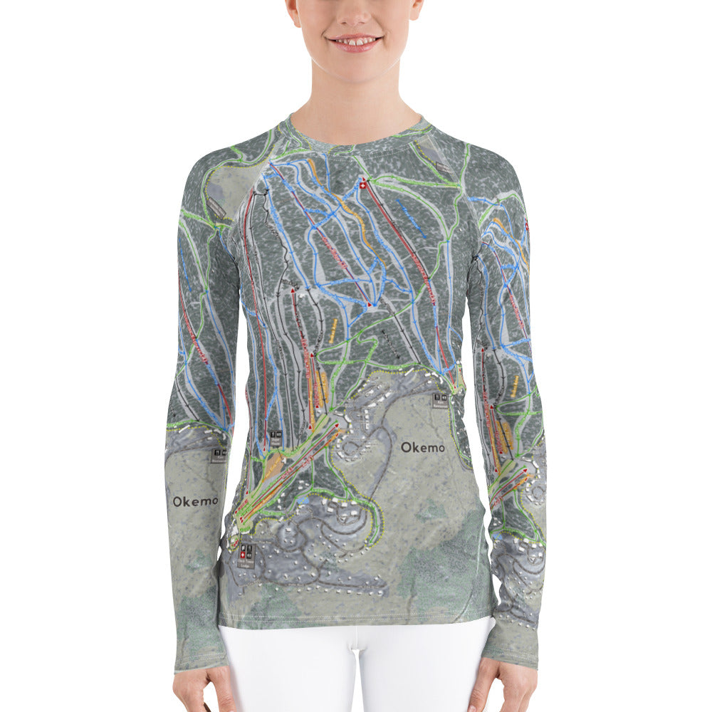 Okemo, Vermont Ski Trail Map Women&#39;s Base Layer Top - Powderaddicts