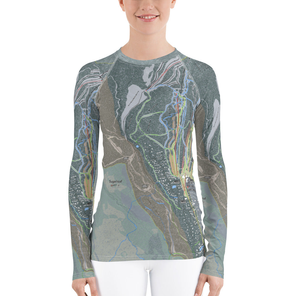 Sugarloaf, Maine Ski Trail Map Women&#39;s Base Layer Top - Powderaddicts