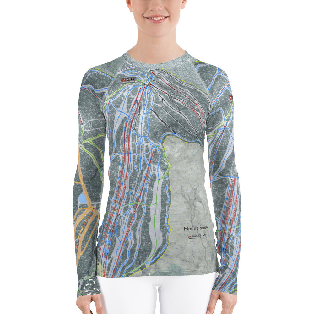 Mount Snow, Vermont Ski Trail Map Women&#39;s Base Layer Top - Powderaddicts