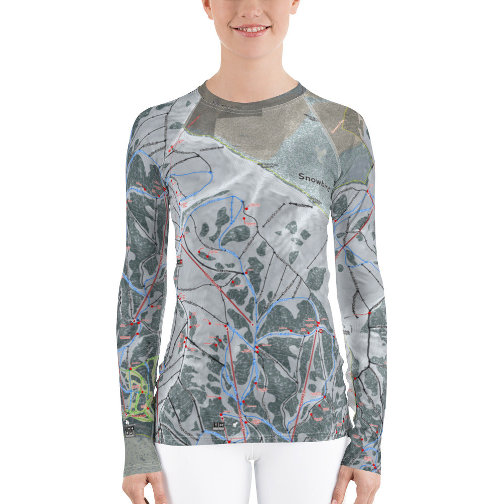 Snowbird, Utah Ski Trail Map Women&#39;s Base Layer Top - Powderaddicts