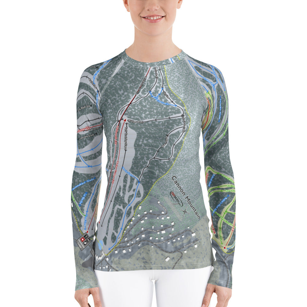 Cannon Mountain, New Hampshire Ski Trail Map Women's Base Layer Top - Powderaddicts