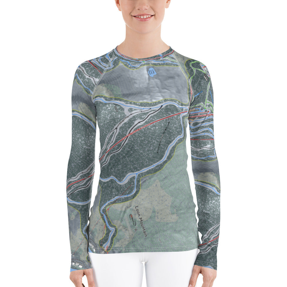 Loon Mountain, New Hampshire Ski Trail Map Women&#39;s Base Layer Top - Powderaddicts