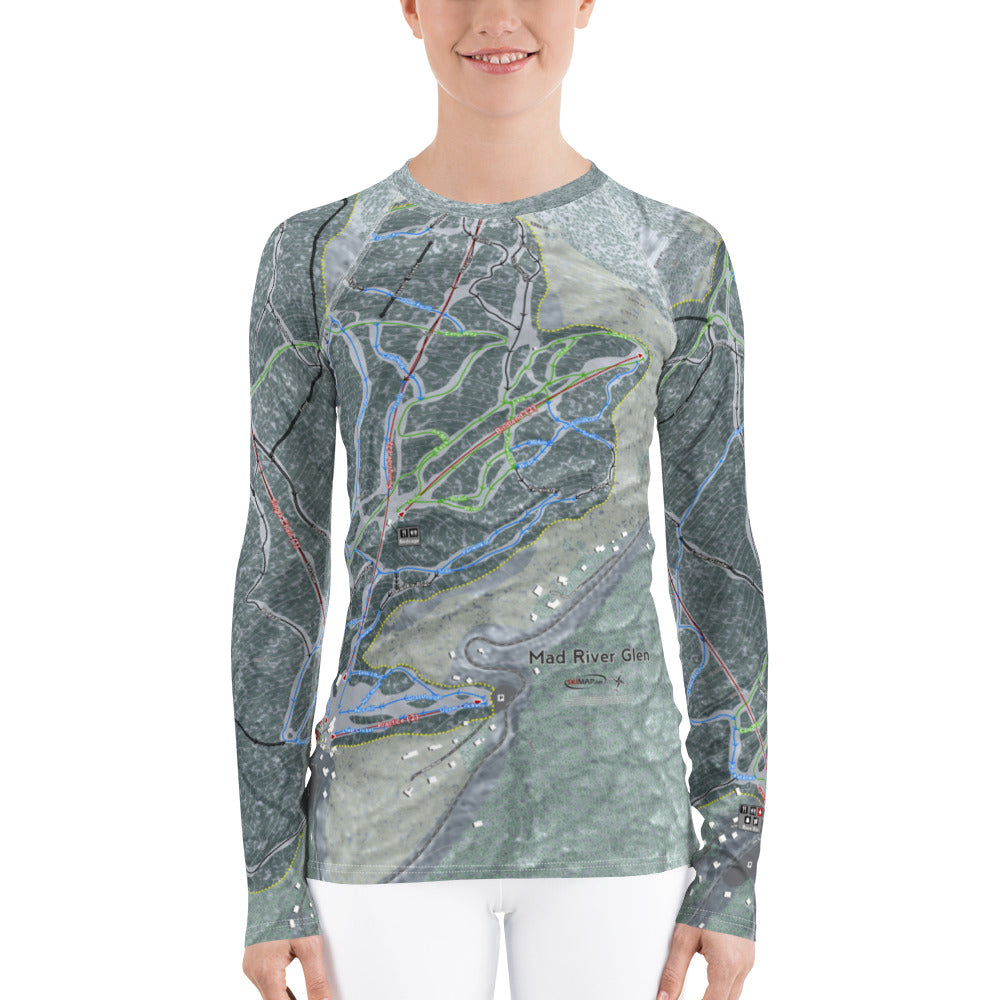 Mad River Glen, Vermont Ski Trail Map Women&#39;s Base Layer Top - Powderaddicts