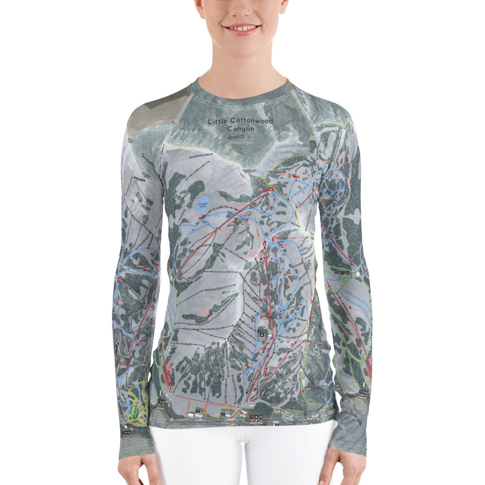 Little Cottonwood Canyon, Utah Ski Trail Map Women&#39;s Base Layer Top - Powderaddicts