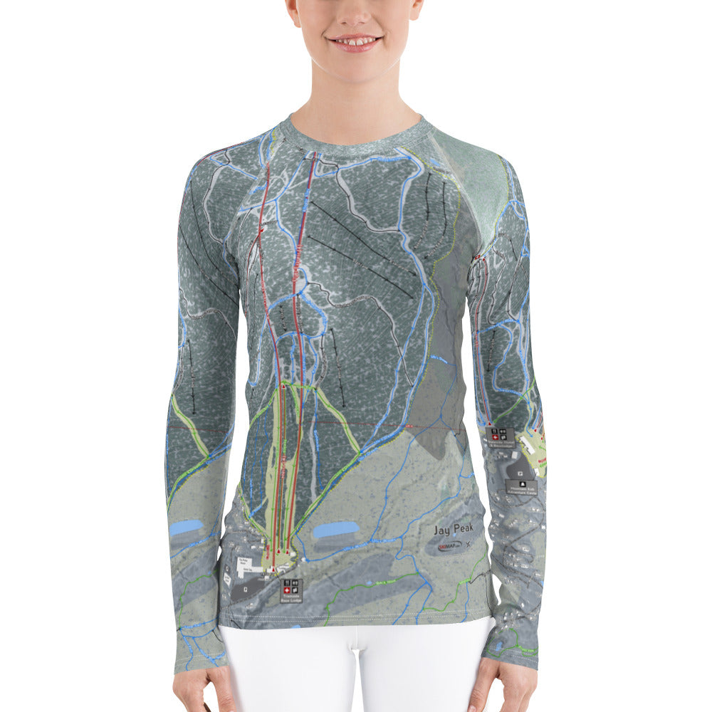 Jay Peak, Vermont Ski Trail Map Women's Base Layer Top - Powderaddicts