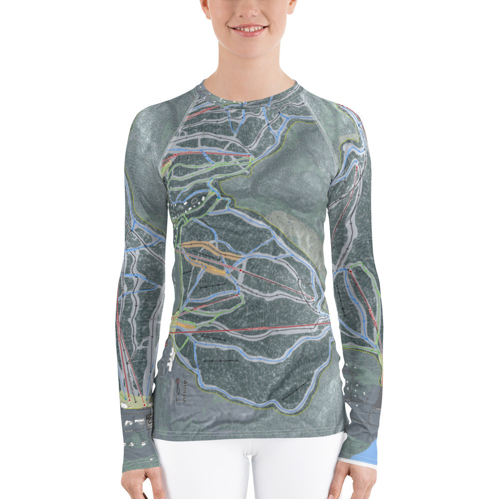 Attitash Mountain, New Hampshire Ski Trail Map Women&#39;s Base Layer Top - Powderaddicts