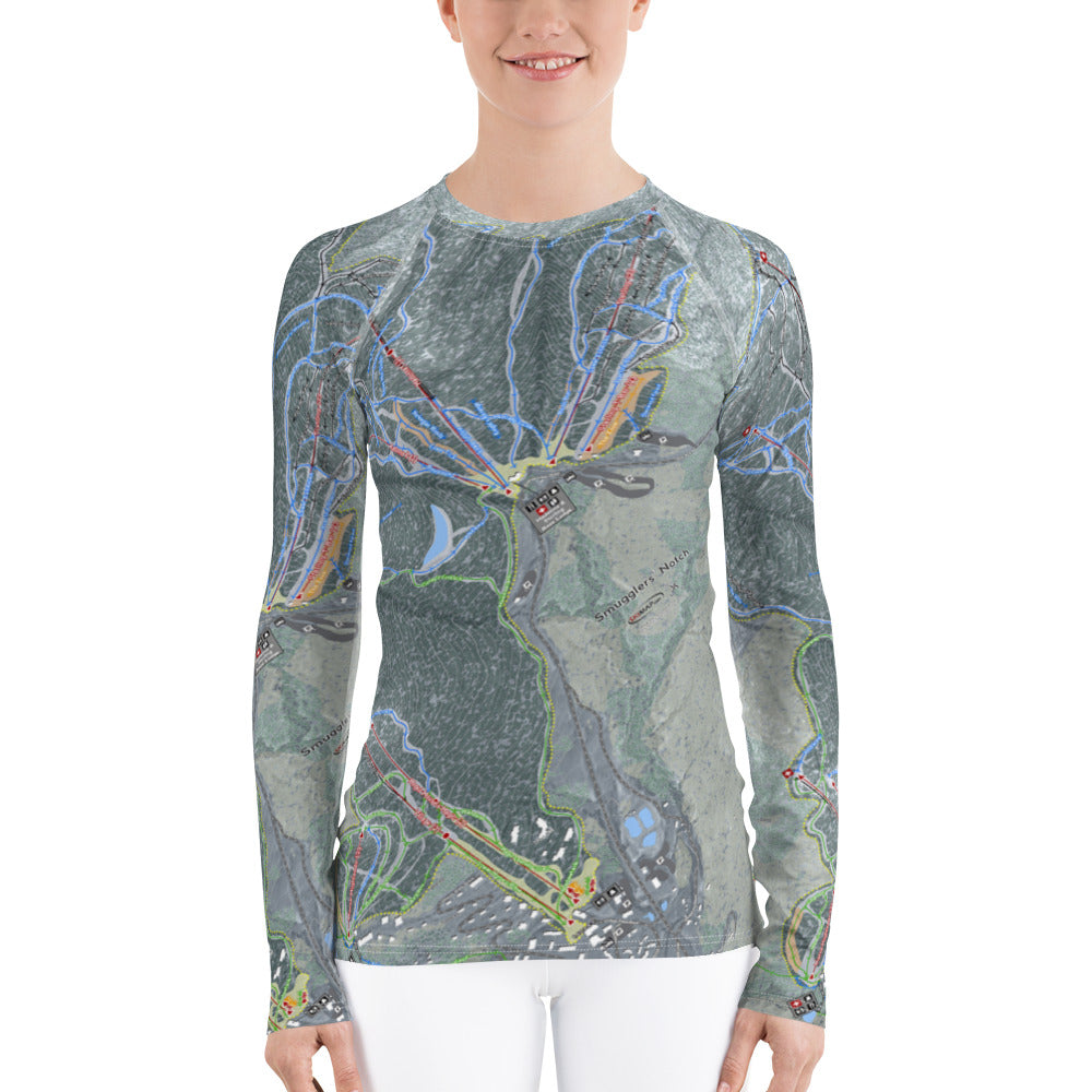 Smuggler's Notch, Vermont Ski Trail Map Women's Base Layer Top - Powderaddicts