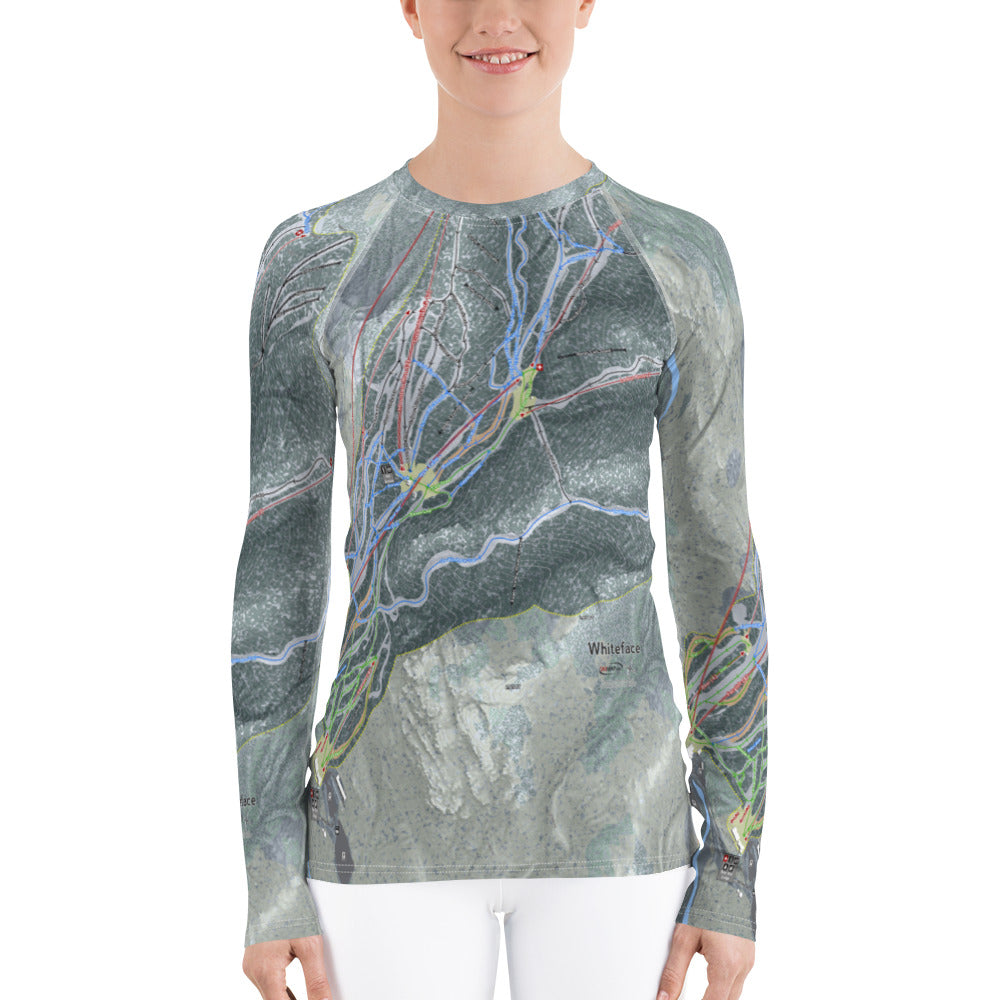 Whiteface, New York Ski Trail Map Women&#39;s Base Layer Top - Powderaddicts