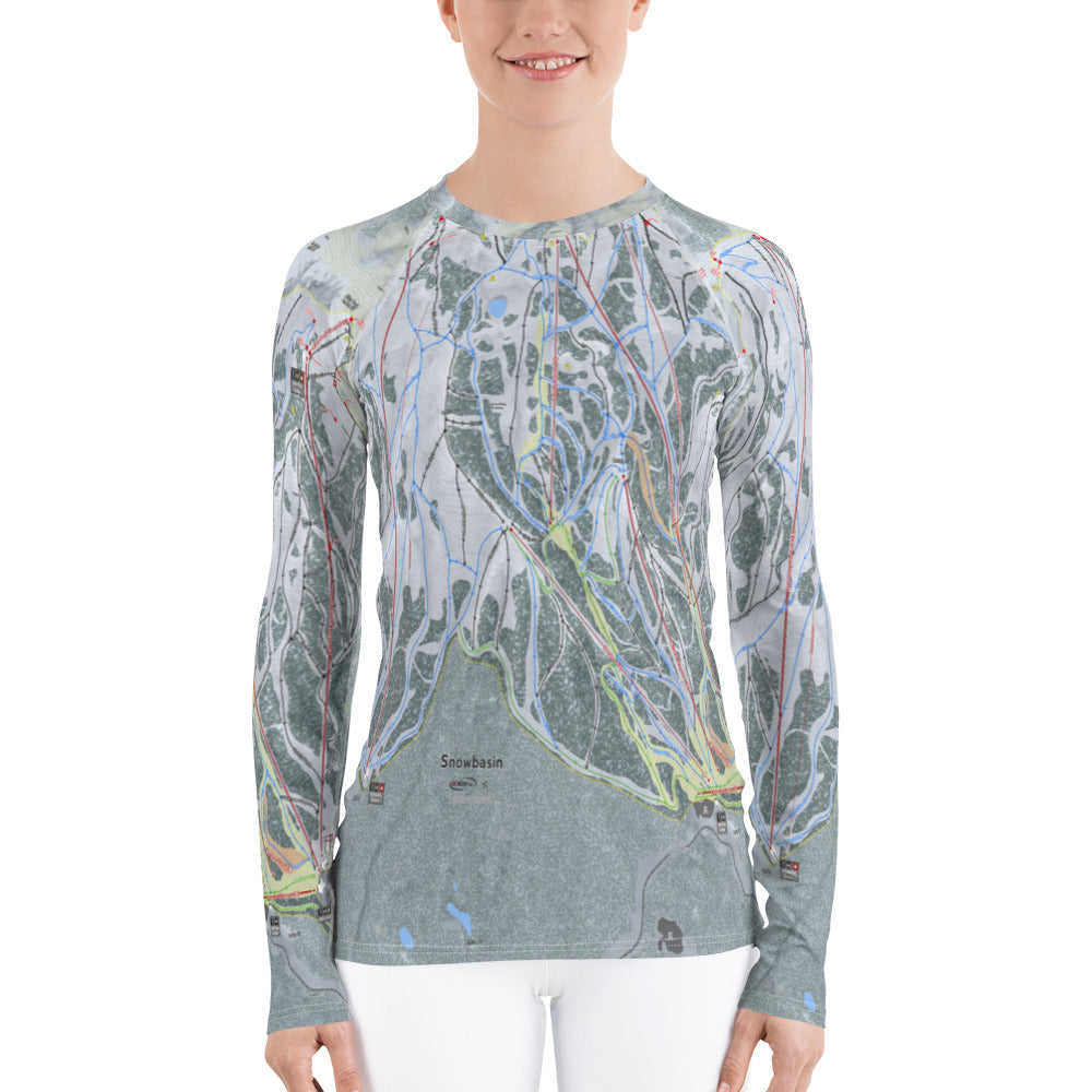 Snowbasin, Utah Ski Trail Map Women&#39;s Base Layer Top - Powderaddicts