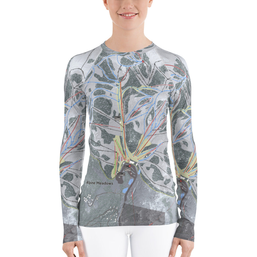 Alpine Meadows, California Ski Trail Map Women&#39;s Base Layer Top - Powderaddicts