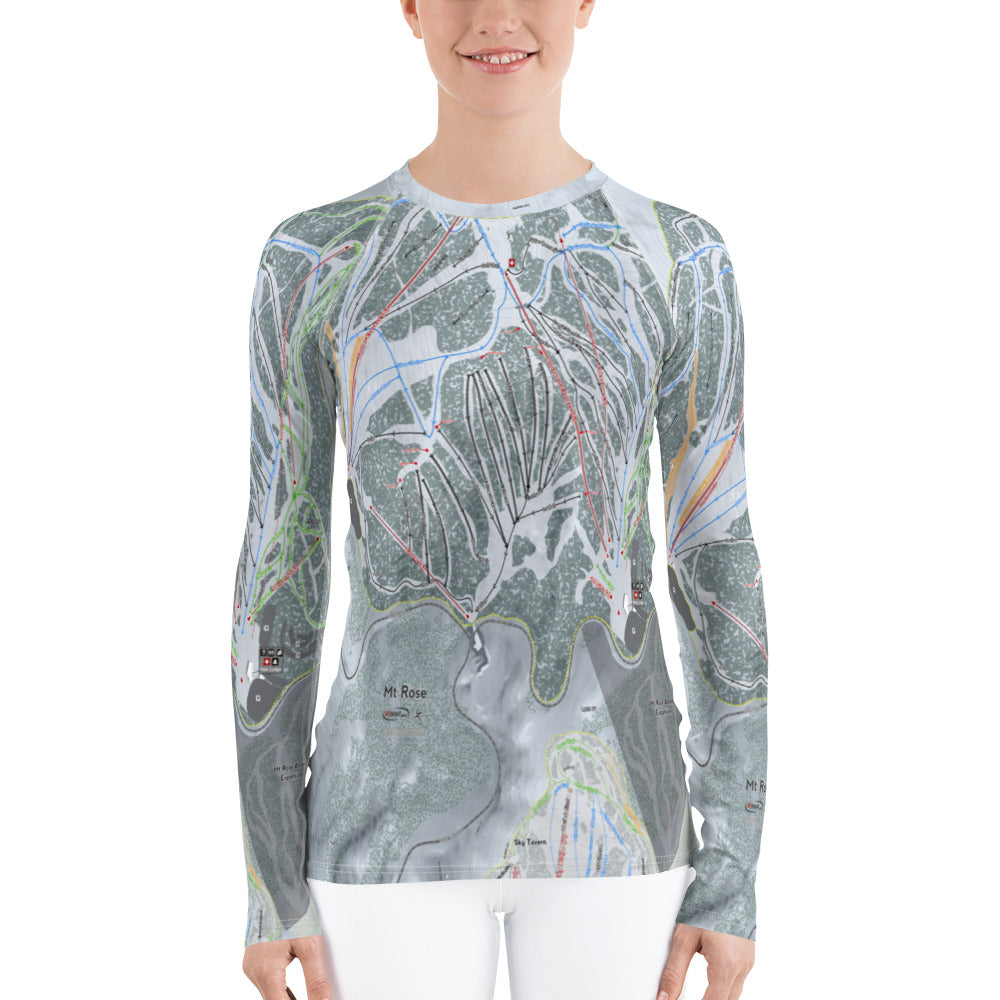 Mt. Rose, Nevada Ski Trail Map Women&#39;s Base Layer Top - Powderaddicts