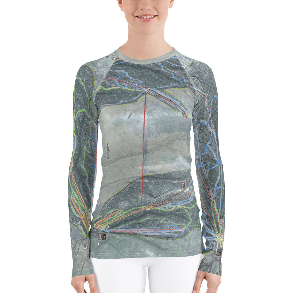 Sugarbush, Vermont Ski Trail Map Women&#39;s Base Layer Top - Powderaddicts