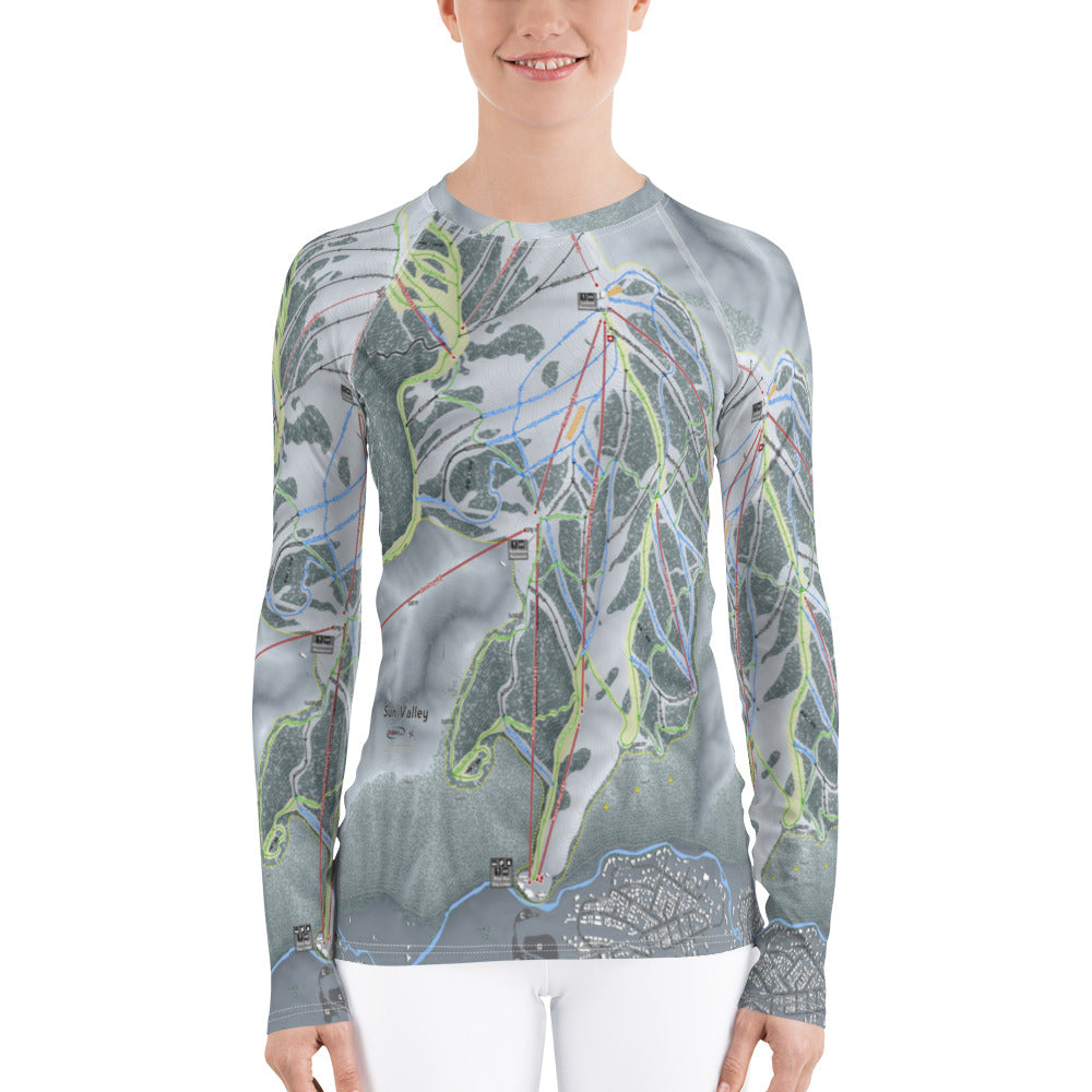 Sun Valley, Idaho Ski Trail Map Women&#39;s Base Layer Top - Powderaddicts