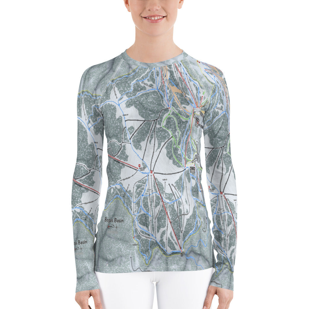 Bogus Basin, Idaho Ski Trail Map Women&#39;s Base Layer Top - Powderaddicts