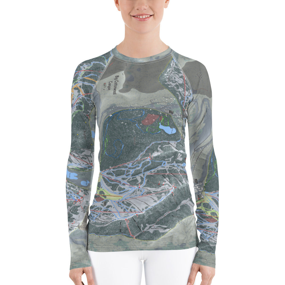 Big Cottonwood Canyon, Utah Ski Trail Map Women&#39;s Base Layer Top - Powderaddicts