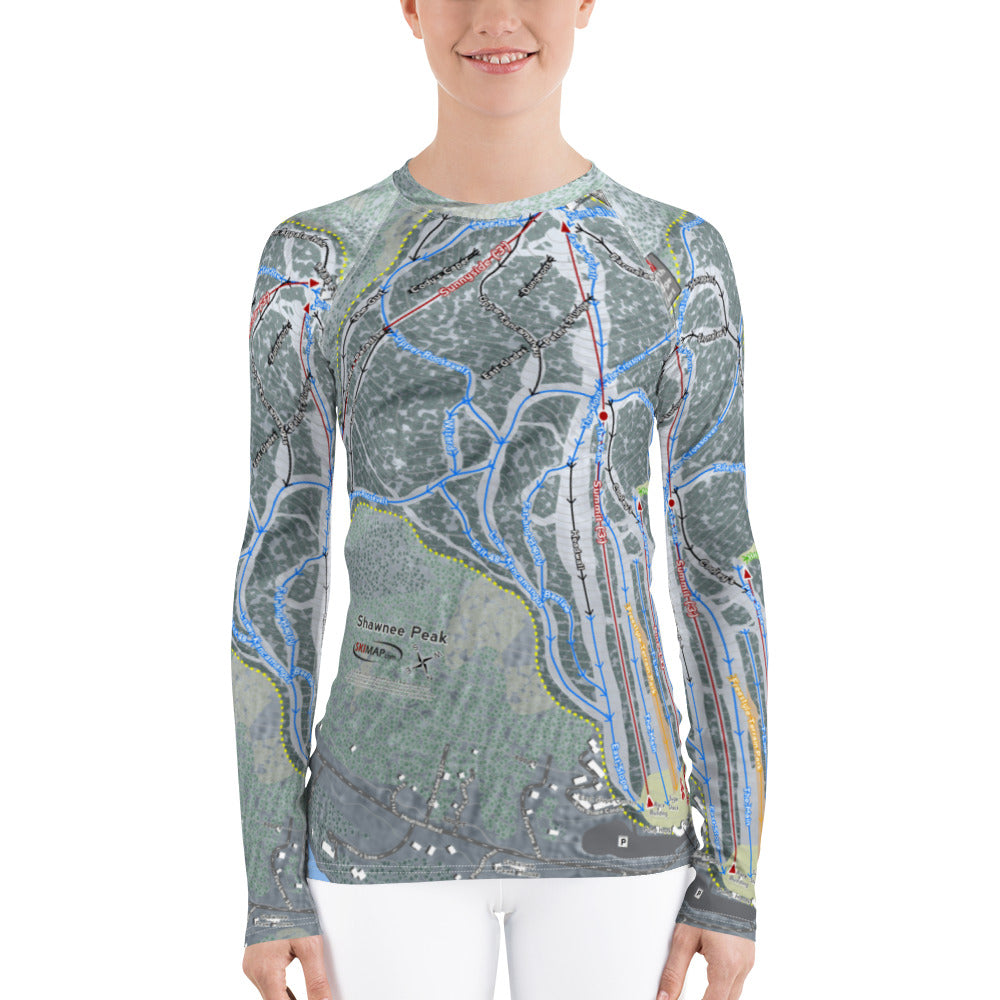 Shawnee Peak, Maine Ski Trail Map Women&#39;s Base Layer Top - Powderaddicts