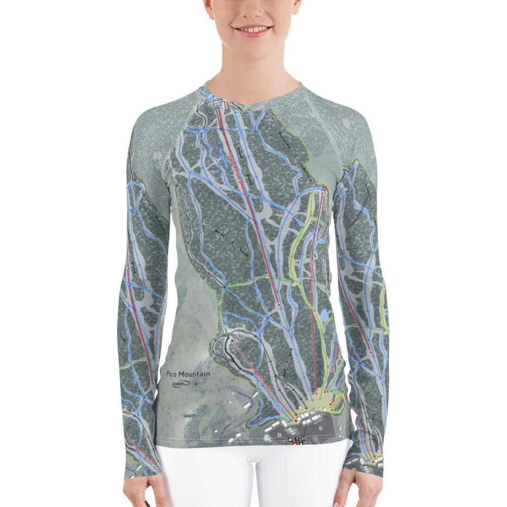 Pico Mountain, Vermont Ski Trail Map Women&#39;s Base Layer Top - Powderaddicts