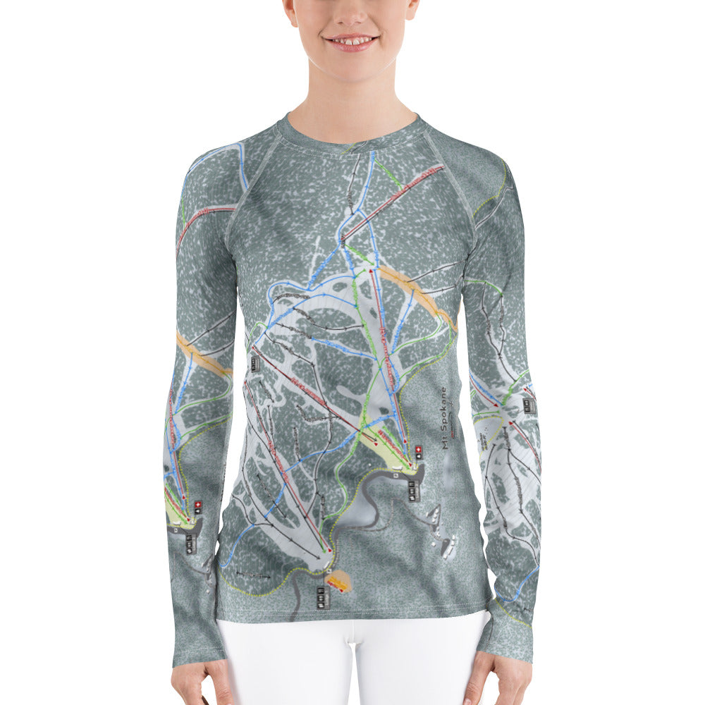 Mt. Spokane, Washington Ski Trail Map Women&#39;s Base Layer Top - Powderaddicts