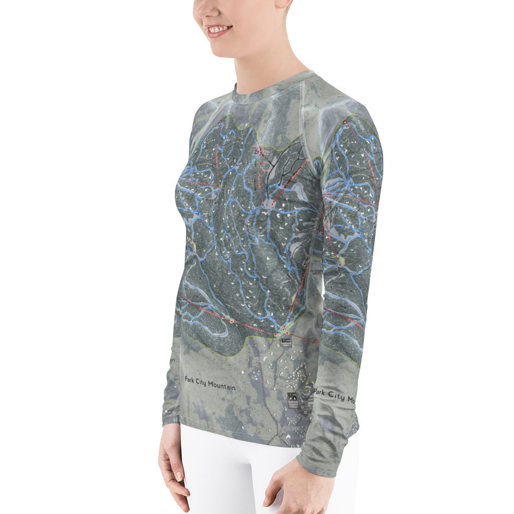 Park City, Utah Ski Trail Map Women's Base Layer Top - Powderaddicts